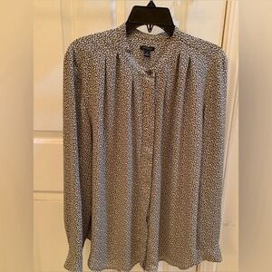 Ann Taylor Button-Up Blouse Size XL Grey/Olive & Black/White Print! New W/O Tag!